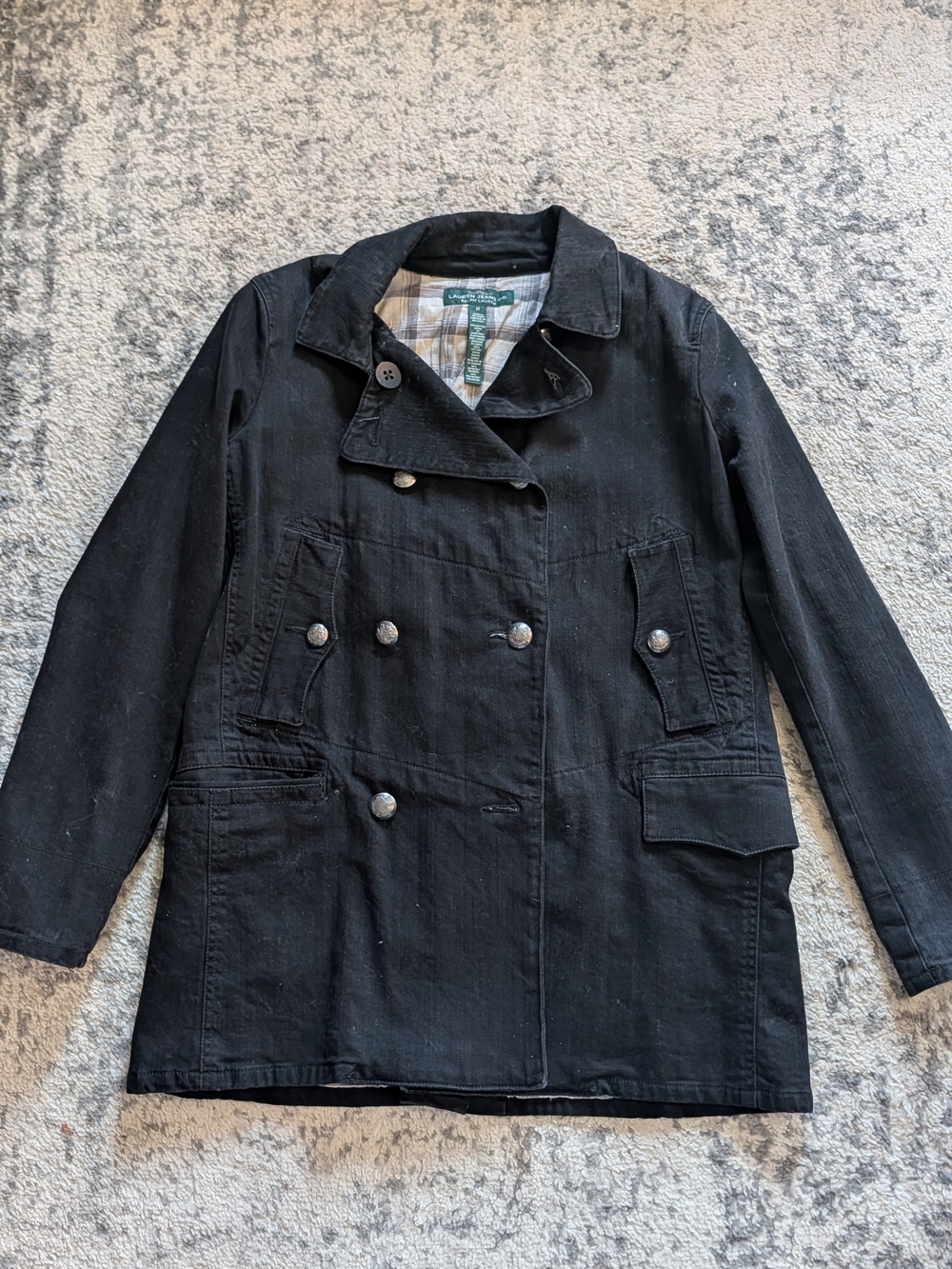 Ralph Lauren Black Double-Breasted Jacket with Plaid Lining
